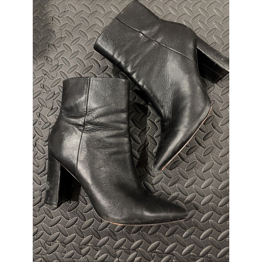 Pre-Owned Marc Fisher Leather Black Size 8.5 Ankle Boots Work Formal Zipper